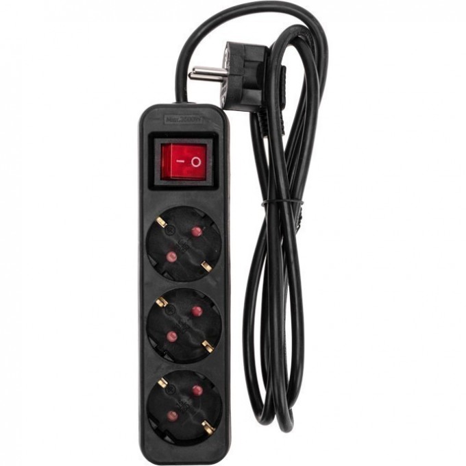 Удлинитель REXANT STANDARD 3 гнезда, 1,5м, 3х1,0мм², с/з, с выключателем, черный 13-4018